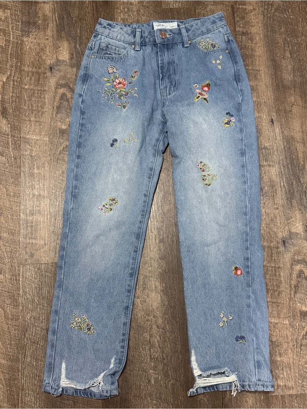 Banjara Floral Embroidered Distressed Women’s Straight Leg Jeans Size 1 24